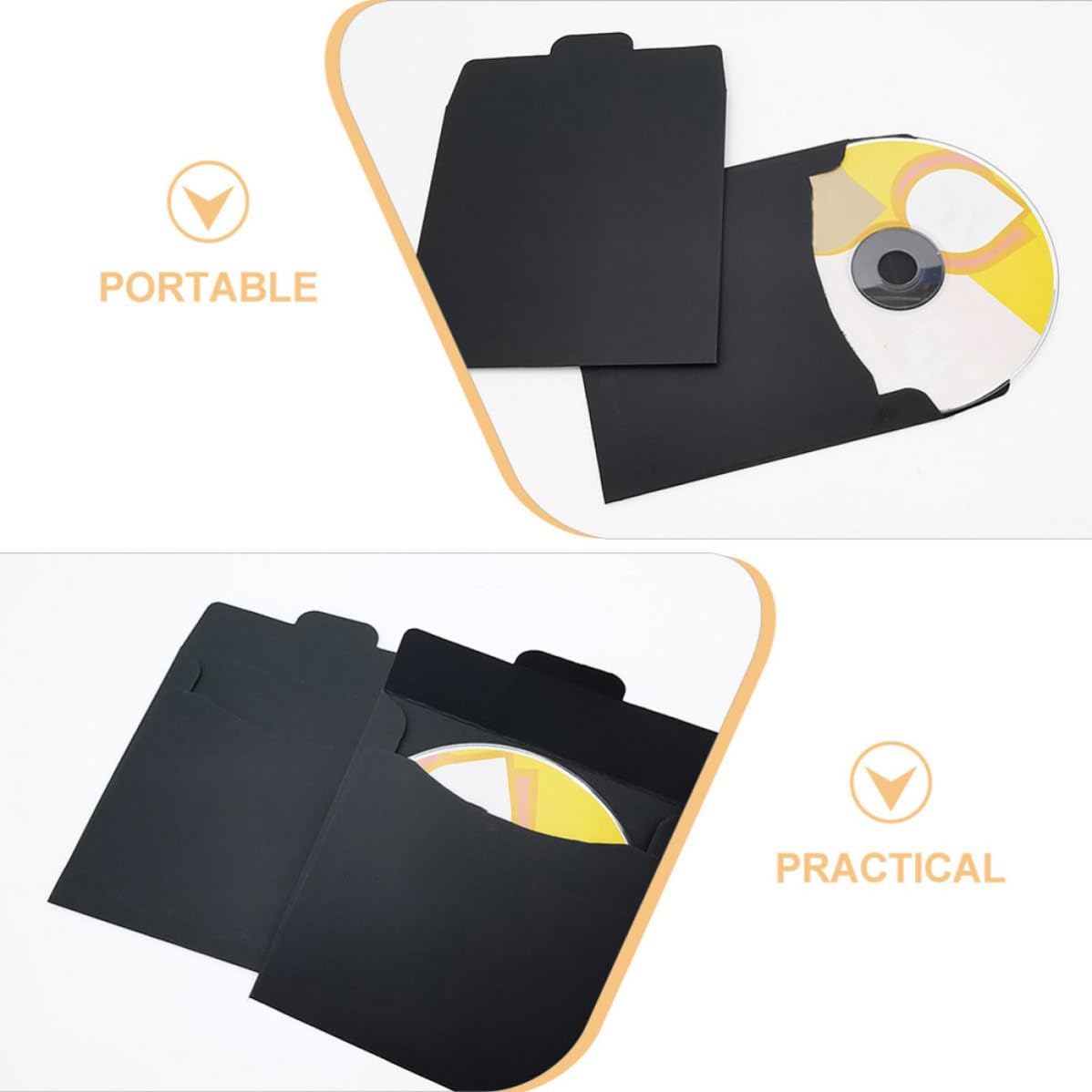 BESTYASH 100pcs Black Paper CD Dvd Sleeves Multifunctional CD Packaging Sleeves with Minimalist Elegant Design Portable Storage Holder Envelopes for Media Protection