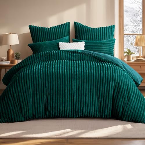 Aisbo Winter Warm bettwäsche 200x200 3teilig Grün - Cord Flauschige Flanell Winterbettwäsche Plüsch Teddy Fleece Cashmere Touch Bettbezug und 2 Kissenbezüge 80x80 cm mit Reißversch
