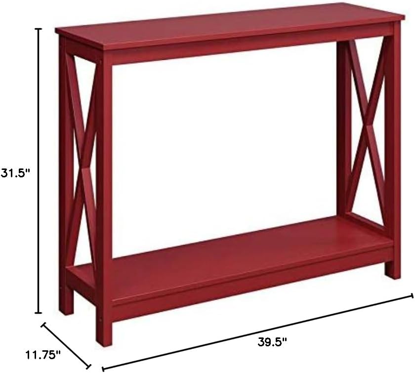 Pemberly Row Transitional Console Table, 39.5” W x 11.75” D x 31.5” H, Wood Construction, Red Wood Finish, Bottom Shelf Storage, Easy Setup, Stylish Accent Table for Living Room or Entryway