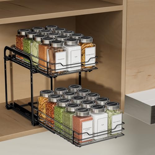 ZDDLOINP Especieros Con Cajón Deslizante, Especiero De 2 Niveles, Organizador Armario Cocina De Altura Ajustable, Estante Organizador Cocina 26.4 * 18.8 * 23CM