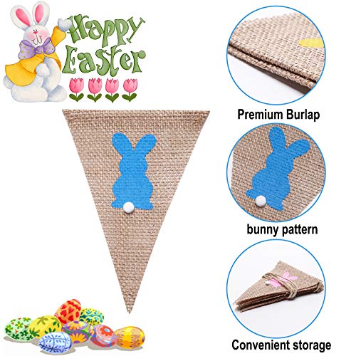 Yuboa Bunny Basket Canvas Bags and Easter Burlap Banner,2 Pcs Bunny burlap banner +3 Pcs Rabbit Hunt Bags Easter Egg Basket Bucket Tote Gift Candy Stuffer For Kids Toddlers Boys Girls.