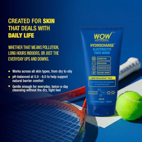 Image of WOW Skin Science Hydrocharge Electrolyte Face Wash with ElectroDew Tech | India's 1st Electrolyte Cleanser with Sodium, Magnesium, Hyaluronic Acid & Coconut Water | pH 5-6 | 150ml | Pack of 2