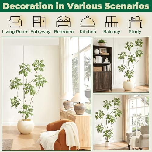 6.5FT Artificial Sumac Tree with White Pot, Tall Faux Plants Indoor, Large Fake Tree with Nearly Natural Silk Plant (Real Touch), for Home, Office, Living Room, Patio, Lobby Decor