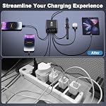 USB C Bloc du chargeur rapide, 120W 6-Port Station de recharge GaN Adaptateur Hub, USB Prise de bande d'alimentation multichargeur mural C avec interrupteur marche/arrêt pour iPad iPhone 16 15 14 13 12 Pro Max Galaxy S23/22-5ft Cord