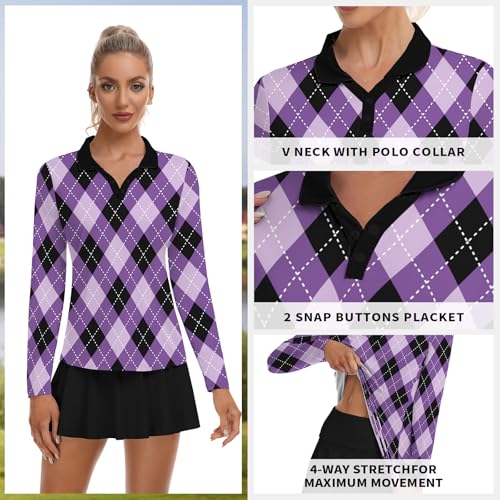 Image of Soneven Womens Golf Shirts Moisture Wicking V Neck Long Sleeve Polo Shirts Collared Tops