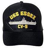 United States Navy USS Essex CV-9 Aircraft Carrier Ship Emblem Patch Hat Navy Blue Baseball Cap