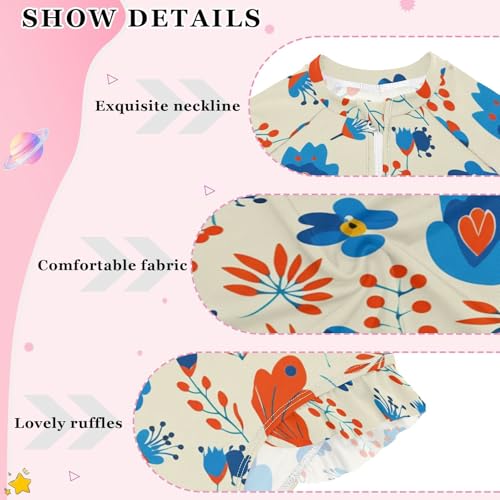 J JOYSAY Floral Berry Branch Beige Girls One Piece Swimsuits Long Sleeve UPF 50+ Rash Guard Kids Swimwear 3-12 Years4