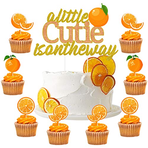 Little Cutie Baby Shower Decorations Little Cutie Is On The Way Cake Topper Tangerine Orange Baby Shower Cupcake Toppers For Clementine Party Supplies #TOP30