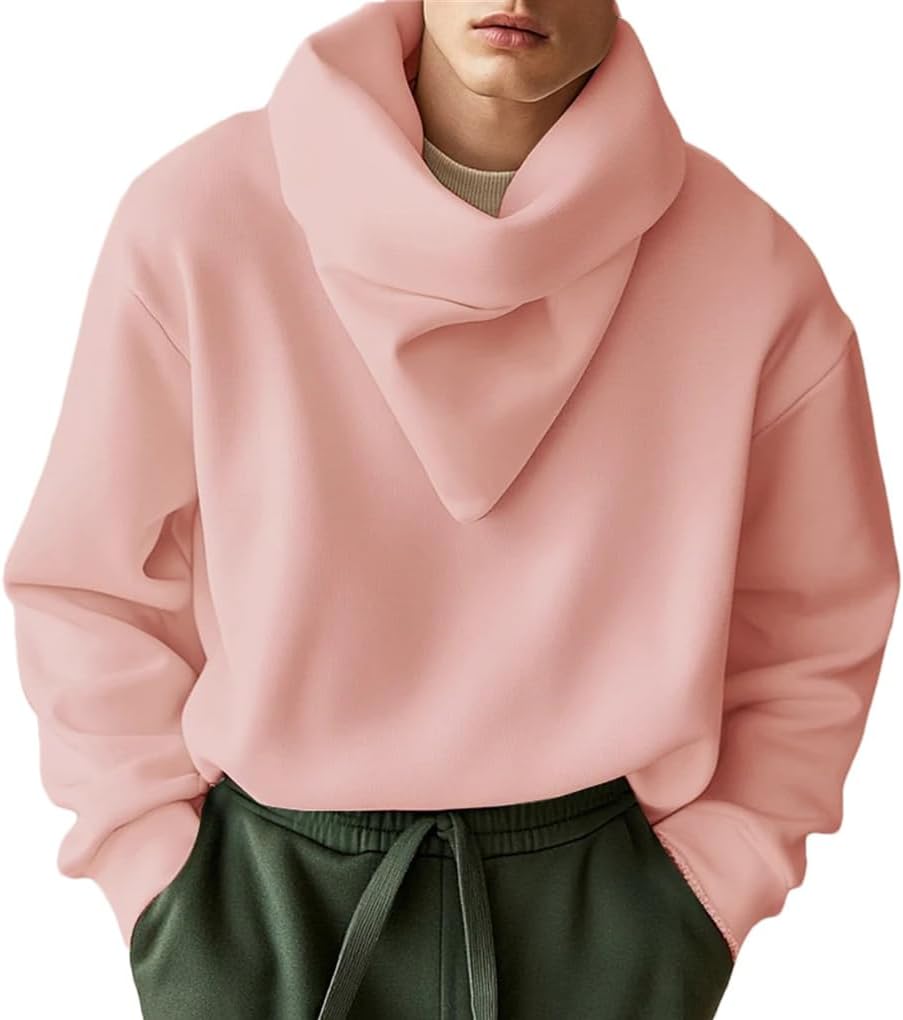 Men's High Neck Bright Color Casual Pullover Sweater Solid Color Casual Loose Oversized Sweater