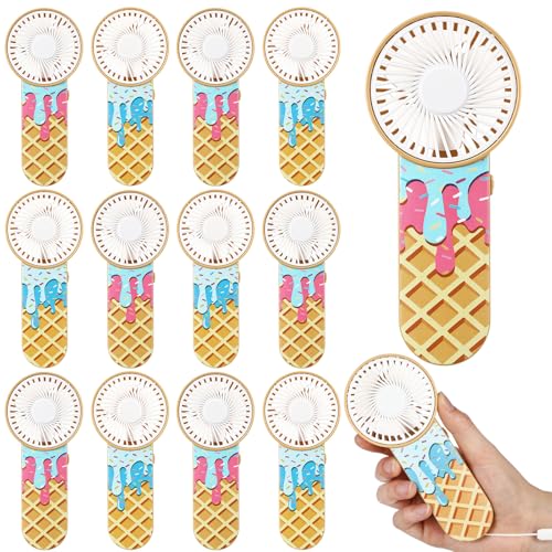 Honoson 12 Pcs Baseball Mini Fans Ice Cream Waffle Drip with Lanyard