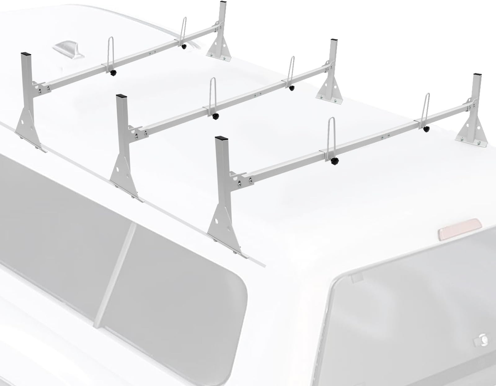 VEVOR Van Ladder Rack, 56.3-61.4" Adjustable Rain Gutter Van Roof Racks, Alloy Steel Roof Rack with 750 lbs Capacity, Van Roof Ladder Rack with Ladder Stoppers, Compatible with Full-Size Vans, 3 Bars