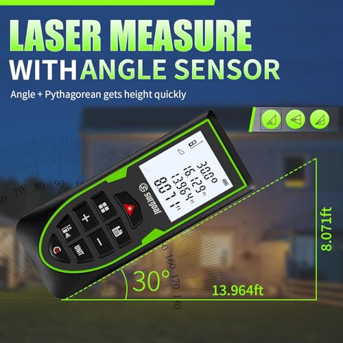 Image of Laser Measure Rechargeable,Green Beam 196FT Laser Measurement Tool with Angle Senser,Backlit LCD Laser Distance Meter Ft /in /M Unit Switching and Mesaure Distance Area Volume,Pythagorean Mode