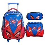 Kit Mochila Rodinha Lancheira Estojo 3D Spider Yins YS42239 (Azul/Vermelho)