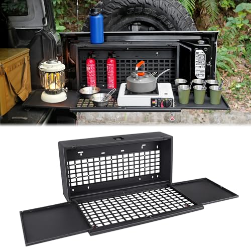 DXGTOZA Tailgate Table Molle Panel Lock Box Compatible with Jeep Wrangler JK JKU JL JLU Foldable Rear Storage Box,Multi-functional Cargo Rack Shelf Camping Desk Bin