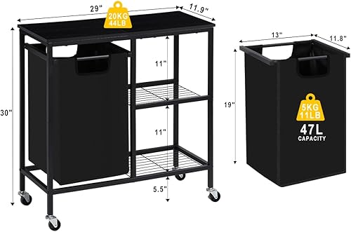 Miniatura 3 de Cesto de lavandería, clasificador de ropa sucia con tres estantes, sección organizadora de cesta de lavandería con bolsas de lavandería extraíbles
