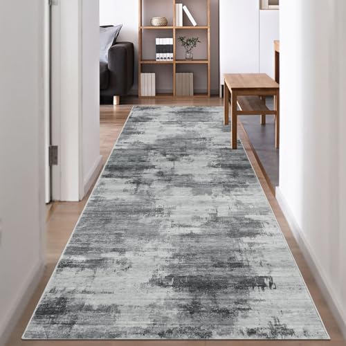 Famibay Alfombra Pasillo Gris Larga 80x300 Alfombra Cocina Lavable Antideslizante Pelo Corto Moderno Abstracto Alfombras Dormitorio Tapete Corredor Entrada