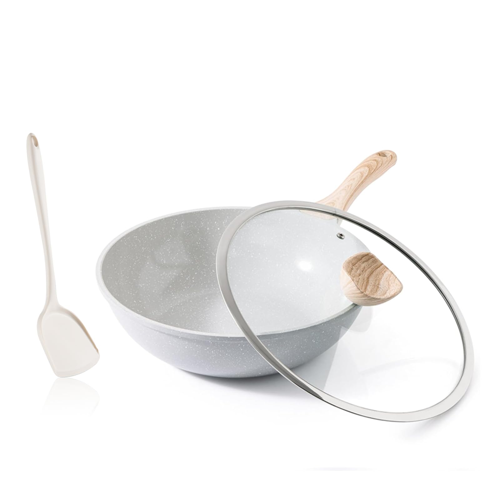 Kordisen Ceramic Wok Pan, 12 Inch Nonstick Wok with Lid, Healthy Non Toxic Woks & Stir-fry Pans for Cooking, Induction Cookware, PFOA & PFAS Free