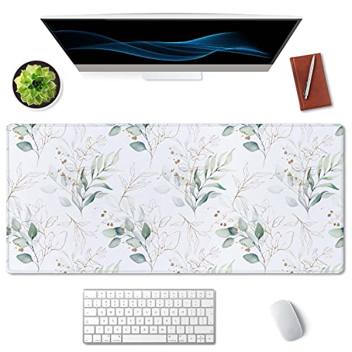 Image of SSOIU Large Mouse Pad, Cute Floral Desk Mat for Desktop, Women Girls Waterproof Gaming Mousepad, Eucalyptus Leaves Computer PC Laptop Protector Writing Pads for School Office Home 35.5 inch x 15.7 inch