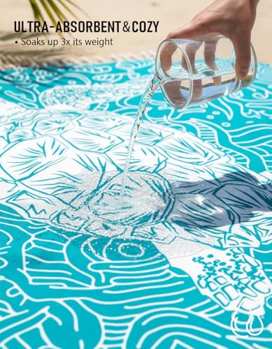 Image of Oversized Turkish Beach Towel Blanket Cotton Giant XL Sandproof Towels Huge Linen XXL Extra Large Big Throw Quilt Blankets for Adults Cloud Travel Camping Glamping Accessories Essentials Turtle