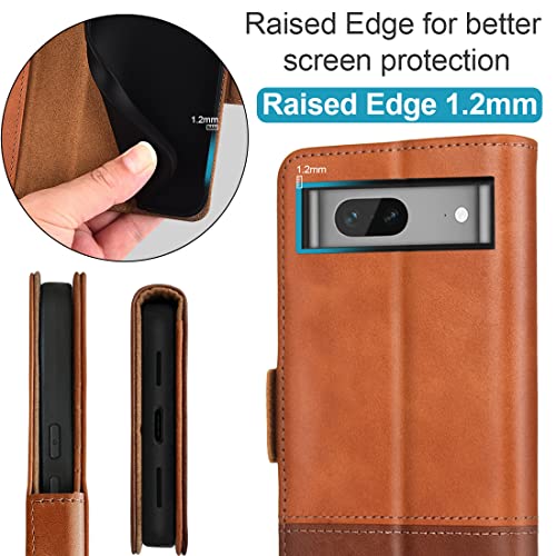 Kezihome Case For Google Pixel 7, Genuine Leather [Rfid Blocking] Wallet Case With Card Holder Kickstand Flip Protective Heavy Duty Phone Cover For Google Pixel 7 5G (Khaki/Brown) #TOP4