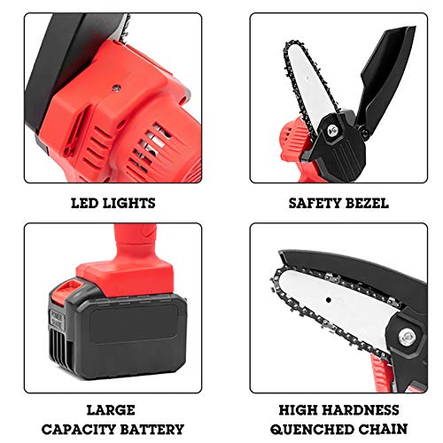 Lidayuan Mini Chainsaw, Handheld Cordless Chainsaw,4-inch 21v Cordless Chainsaw,Electric Chainsaw Rechargeable Lithium Battery Chainsaw Suitable for Wood Cutting,Red