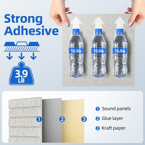 Image of 19 Pack Acoustic Panels with Self Adhesive, 12 inch X 12 inch X 0.4 inch High Density Sound Proof Foam Panels for Walls, Soundproof Wall Panels, Brick Sound Absorbing Panels for Home Studio Office Decor Ivory Tan