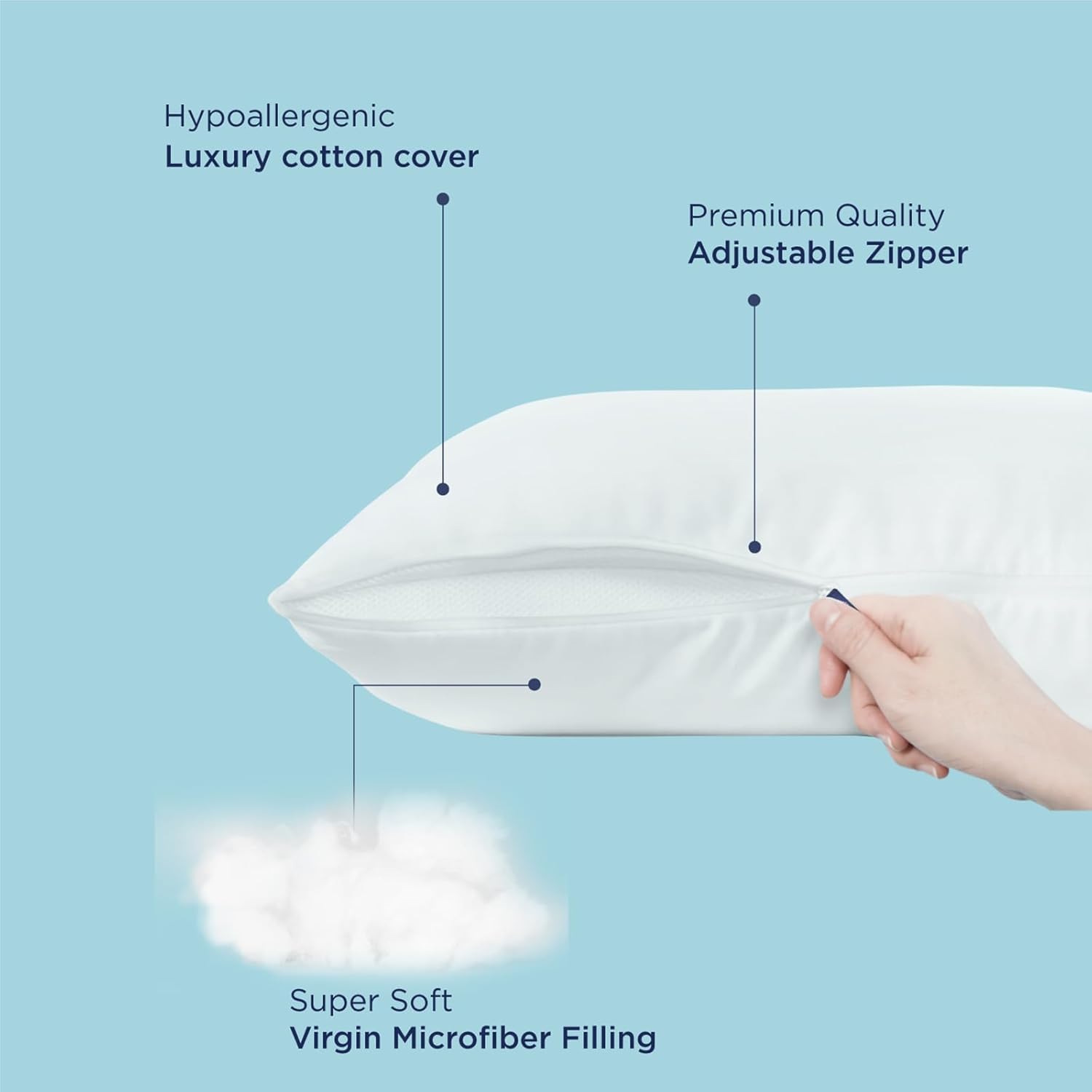 The Sleep Company Smart Adjustable Plush Pillow|Super Soft & Fluffy| White, Pack of 2,Microfiber - Image 3 thumbnail