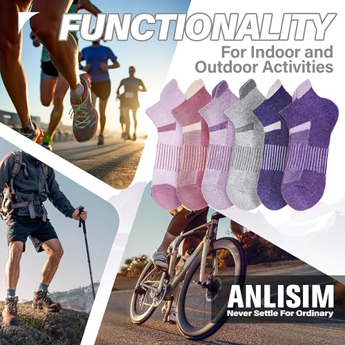 Image of 6 Pairs Merino Wool Ankle Running Hiking Socks Compression Support Breathable Thick Cushion No Show Socks for Women Men