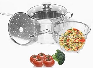 meleg otthon Classic Stainless 4-Pieces Pasta/Steamer Set Stainless Steel 2.5-qt. Stockpot with Glass