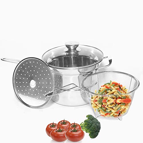 meleg otthon Classic Stainless 4-Pieces Pasta/Steamer Set Stainless Steel 2.5-qt. Stockpot with Glass