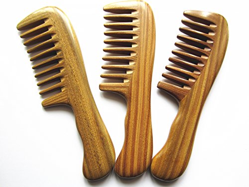 Peine de dientes anchos de madera natural 7.4 pulgadas miniatura 5