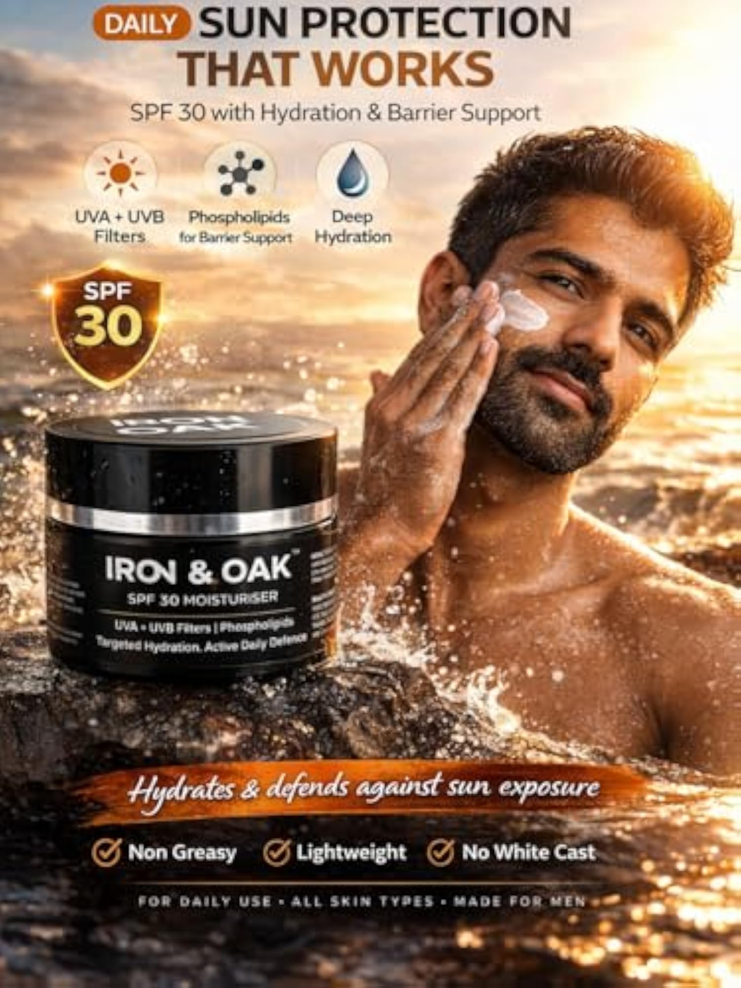 Men's Core Cleanser & SPF 30 Moisturiser Combo, Daily Sun Protection