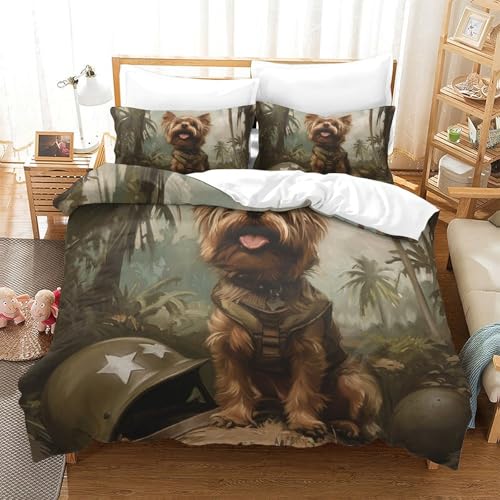 Housse de couette Yorkshire Terrier 3D Super King 260x220cm en microfibre avec 2 taies
