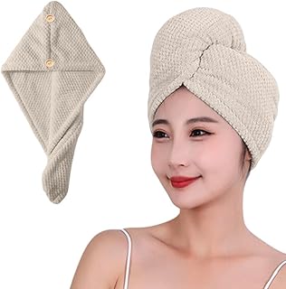 Toalla de microfibra para el cabello para mujer, súper absorbente, turbante de secado rápido con botón para todos los esti...