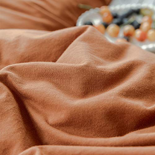 Image of Solid Duvet Cover Set Jersey Cotton,King(104 inchx90 inch),Pumpkin /Terracotta