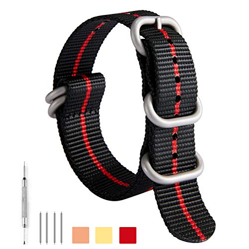Image of BINLUN Premium Ballistic Nylon Watch Strap, Heavy Duty 5-Ring Replacement Watch Band with Stainless Steel Buckle, Comfortable Sport Band for Men Women, Fits 18-24mm