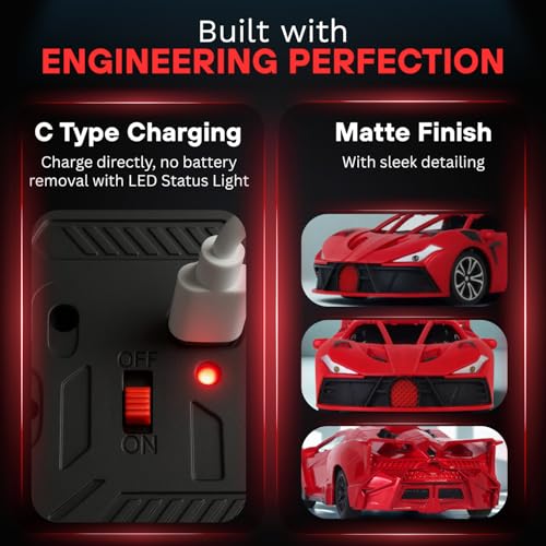Image of Remote Control Car for Kids |Rechargeable High Speed RC Car with Lithium Battery |Type-C Charging |LED Headlights |Red
