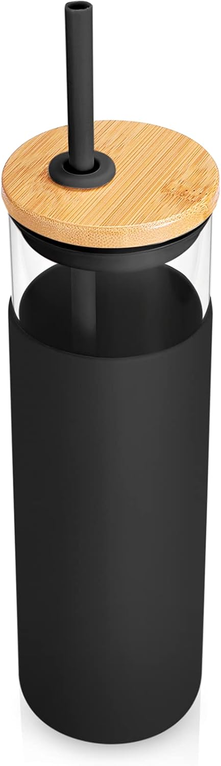 | tronco 28oz Glass Tumbler Glass Water Bottle Straw Silicone Protective Sleeve Bamboo Lid - BPA Free: Tumblers & Water Glasses