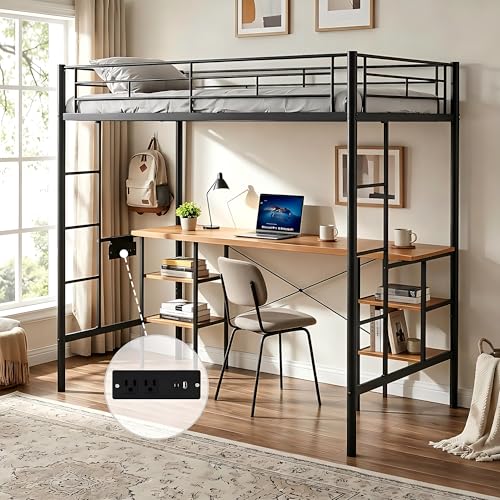 La Mejor Lista de Literas Coppel - solo los mejores. 47 Litera Individual con Escritorio Abajo y Regleta, Literas Individuales Loft con Escaleras y Barandilla de Seguridad, Cama Individual Alta con Estantes, Base para Cama Individual...