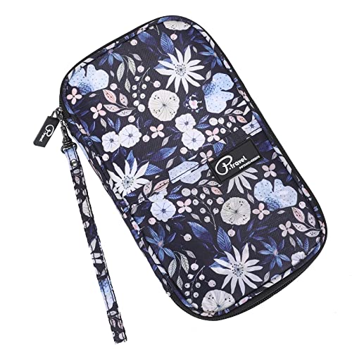 Travel Passport Wallet Family Passport Holder Rfid Blocking Waterproof Bag Document Organizer For Women & Men-Blue Flower #TOP3