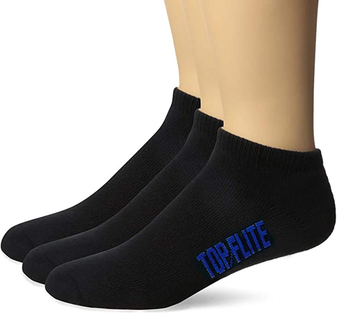 Top FliteMen's Sport Full Cushion Low Cut Socks 3 Pair Pack, Black, Large (10-13) - Shoe Size 9-13