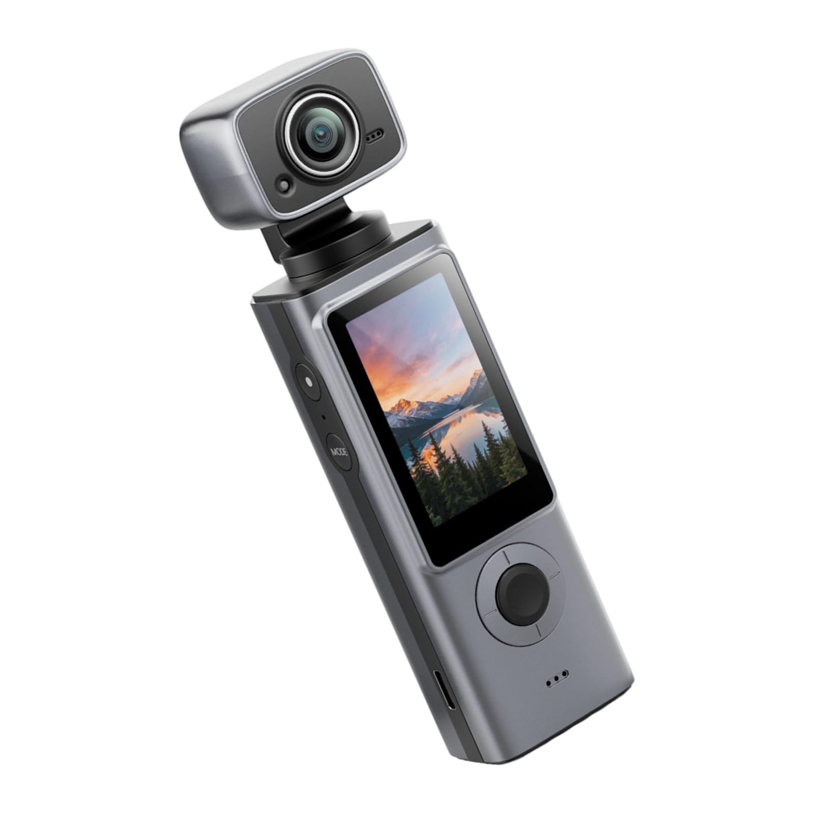 Appareil photo portable à écran de 4,8 cm avec poignée antidérapante, gris