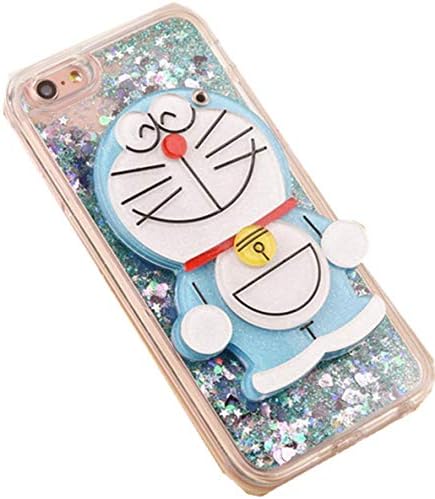 YUJINQ for Samsung Galaxy Note 10+ Plus Cute 3D Doraemon Mirror Liquid Glitter Case Cover Sparkle Love Heart Clear TPU Shockproof Bumper Case (Blue,for Samsung Note 10+)