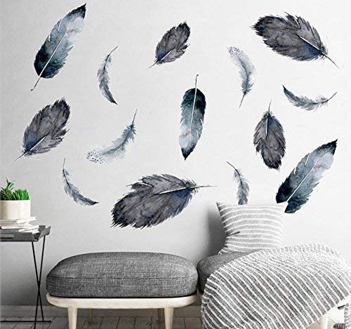 Autocollants muraux plume grise décoratifs et imperméables pour salon