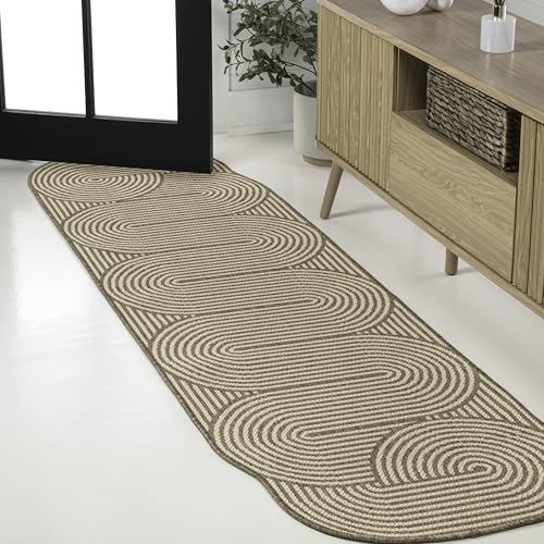 JONATHAN Y Geometric Arch Stripe Indoor Outdoor Runner Rug 2X8 Beige/Brown, Margot Modern for Backyard, Patio, Porch, Easy-Cleaning, High Traffic, Pet-Friendly, Non-Shedding (SHP201A-28)