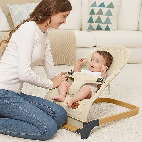 ANGELBLISS Baby Bouncer, Portable Bouncer Seat for Babies, Infants Bouncy Seat with Mesh Fabric, Natural Vibrations (Apricot) - Image 3