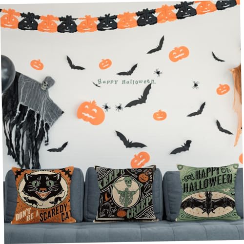 Coussin squelettes de citrouille rétro : ambiance automnale chaleureuse sur le lit