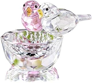 HDCRYSTALGIFTS Crystal Double Birds Figurines Glass Animal Ornament  Bird Collection Paperweight Table Centerpiece Ornament(Pink and Clear)