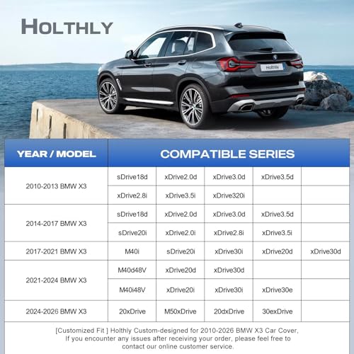 Image of 10 Layers SUV Car Cover Custom Fit for BMW X3 (2010-2026) F25, G01, G45, G48, Waterproof All Weather for Automobiles, Outdoor Full Cover Sun Dust Rain Protection with Cotton. Black