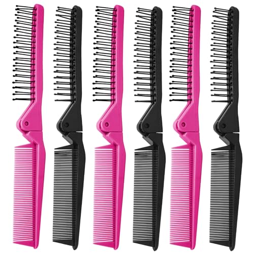 Peines plegables de plástico, 6 piezas, negro y rosa miniatura 2